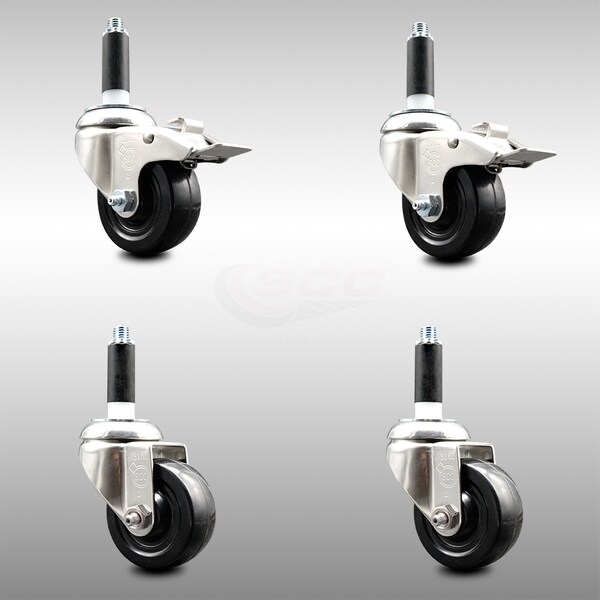 Service Caster 3 Inch 316SS Soft Rubber Swivel 3/4 Inch Stem Caster Lock Brake SCC, 2PK SCC-SS316TTLEX20S314-SRS-2-S-2-34 - main